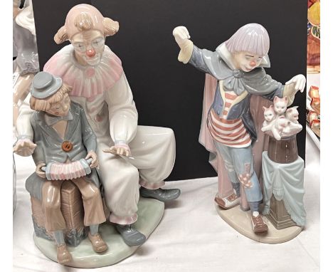 Lladro 'Circus Magic' -&nbsp; Clown figure with a top hat and kittens, height 26cm (base cracked); a large Nao figure: 'Lesso