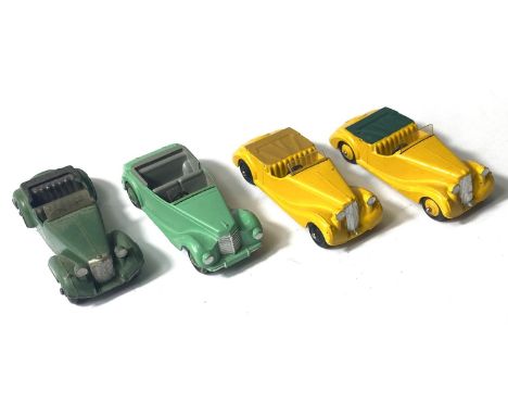 DINKY TOYS: 38B Sunbeam Talbot yellow with green cover; 38B Sunbeam Talbot yellow with tan cover black hubs, 38E Armstrong Si