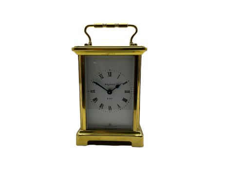 A 20th century eight-day French carriage clock manufactured by Duverdrey &amp; Bloquel with three bevelled glass panels, enam