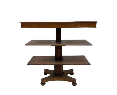 19th century mahogany metamorphic dumbwaiter, with three tiers raised on a tapering panel sided octagonal column leading to p
