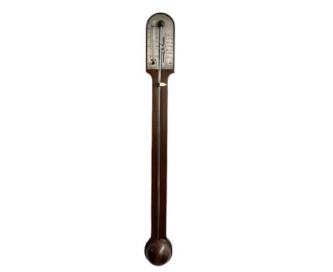 A replica 20th century cistern bulb stick barometer in the 18th century style, with a round topped mahogany case and visible 