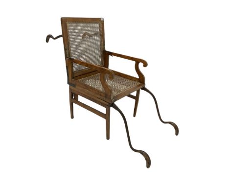 J. Alderman folding Sudan or invalid chair, satin birch frame with bergere seat and back panel, with plaque engraved with 'J.