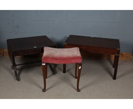 Furniture, to include a campaign style table, a small sofa table, a foot stool, (3)