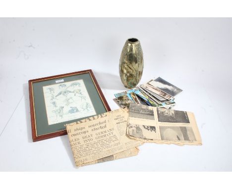 Mixed items, to include a brass vase formed as sweetcorn, a golfing print, an edition of the Daily Express newspaper dated Mo