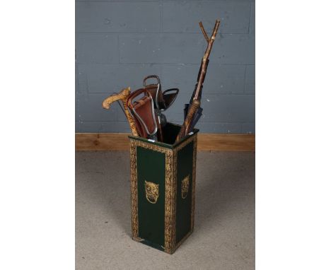20th century painted stick stand together with walking sticks (Qty)