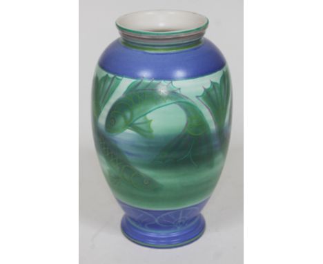 A Poole pottery vase decorated with fish, height 22cm.  Condition - good, no chips, cracks nor any restoration, minor wear.