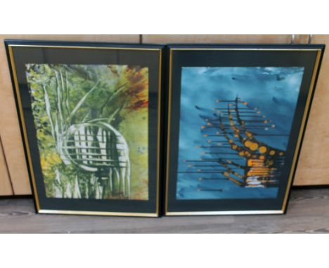 20th century school, abstract, pair, 42cm x 61cm, one signed 'Wood', the other 'R Wood', glazed and framed 55cm x 80cm.  