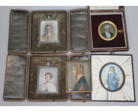 A group of five portrait miniatures.  