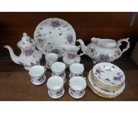 Hammersley Victorian Violets teawares; one cup, milk jug and teapot lid a/f 