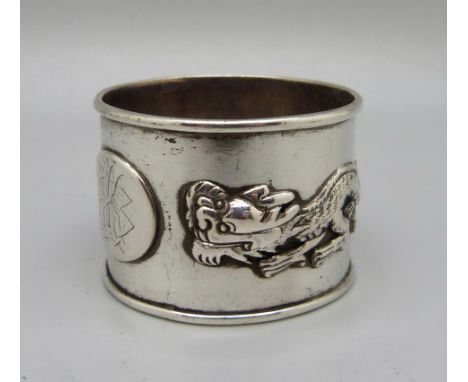 A Chinese silver napkin ring decorated with dragons, Wn. Wing Nam 