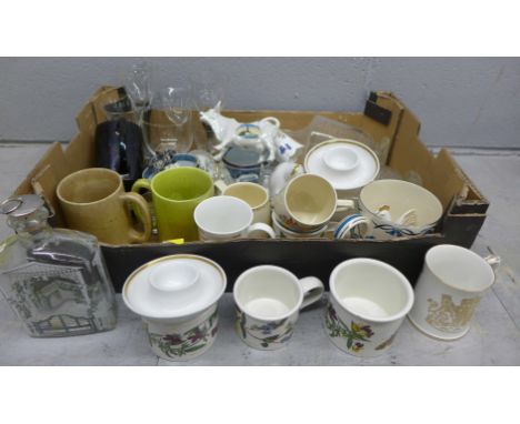 A box containing mixed china and glassware including Portmeirion, Spode and Royal Worcester **PLEASE NOTE THIS LOT IS NOT ELI