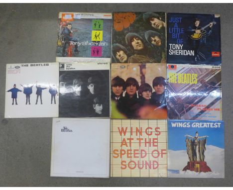 Nine The Beatles, Wings and Tony Sheridan LP records and a Beatles 3-record box set (Tony Sheridan and The Beat Brothers - th