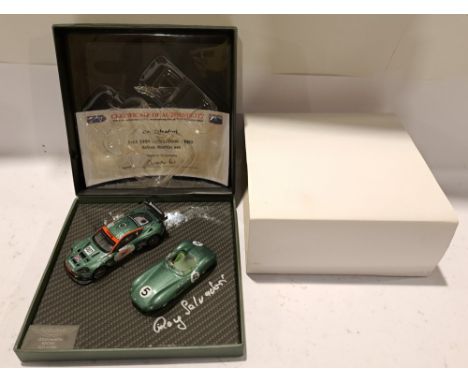 IXO, a boxed and Signed 1:43 Scale 1959 DBR1 &amp; 2006 DBR9 Aston Martin Set Signed by Roy Salvadori with COA. Although unch