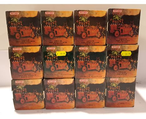 Matchbox, a boxed Group of Models of Yesteryear Fire Engine Series Vehicles. Although unchecked for completeness condition ap