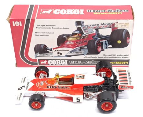 Corgi, 1:18 Scale, 191 Texaco-Marlboro McLaren M23 F1 Formula 1 Racing Car, boxed. &nbsp;Although unchecked for completeness 
