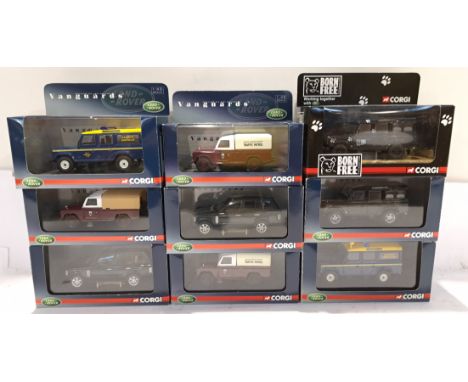 Corgi, a boxed Group of 1:43 Scale "Vanguard" Series Land Rover Models. &nbsp;Although unchecked for completeness condition a