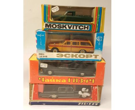 Moskvitch &amp; Similar, a boxed Group of 1:43 Scale Russian Diecast Vehicles. Good to Excellent Condition within Good to Goo