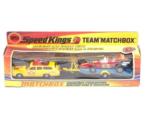 Matchbox Speed Kings K-46 Team&rsquo; Matchbox, Mercury Commuter, Racing Car &amp; Trailer, boxed. Although unchecked for com