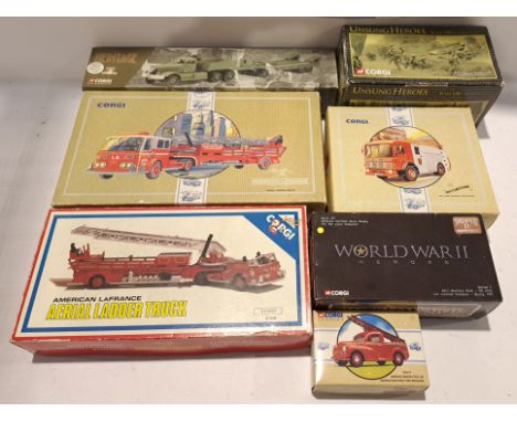 Corgi, a boxed Group of 1:50 Scale Fire Service &amp; Military Vehicles. Although unchecked for completeness condition appear