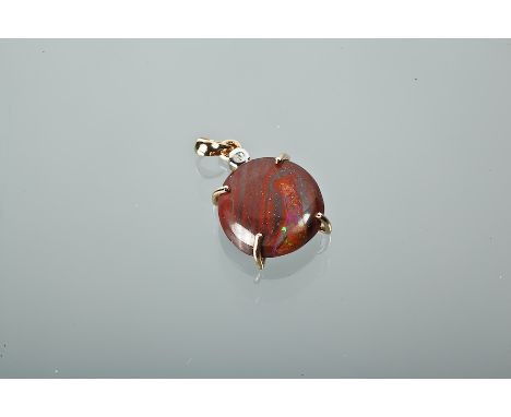 OPAL PENDANT the round stone of brown-red colour approximately 12mm diameter, hallmarks indistinct 