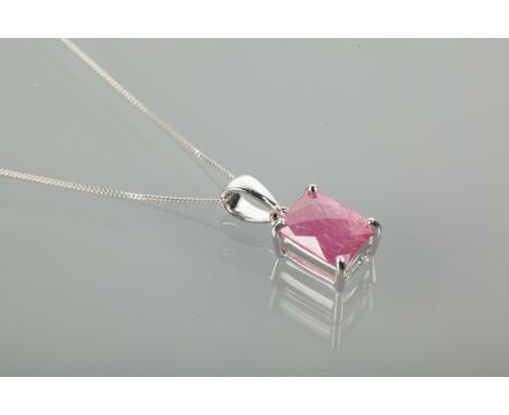 RUBY PENDANT set with a faceted pink ruby of approximately 2.8 carats, in nine carat white gold