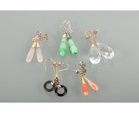 GROUP OF ART DECO AND OTHER EARLY TWENTIETH CENTURY EARRINGS comprising a pair of art deco jade drop earrings, unmarked; a mi