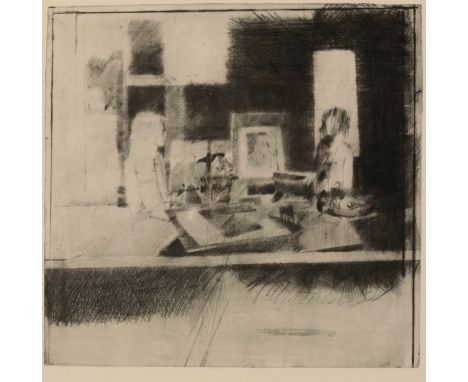 * DONALD MCKINLAY (1929-2017) Figures in an interior, signed and dated '79 in pencil to the margin, drypoint etching, the ima