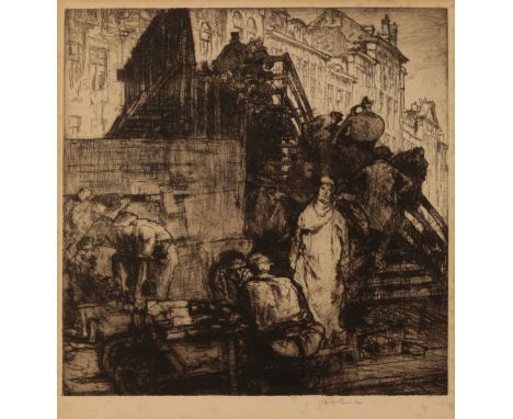 * FRANK BRANGWYN (1867-1956) 'Old Houses, Ghent', signed in pencil to the margin, etching, the image 37cm x 37cm