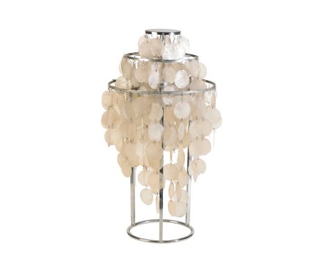 VERNER PANTON: A 'FUN 2TM' TABLE LAMP, the chrome body holding numerous cascading drops of capiz shells, 60cm high