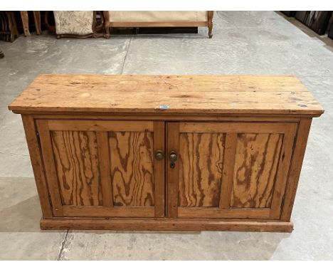A pine cupboard enclosed by a pair of panel doors. 50½' wide