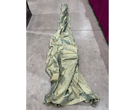A pair of green silk curtains. Unlined 120' wide x 144' drop approx, each curtain