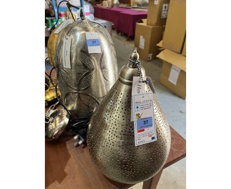 A steel hanging lamp and a steel table lamp. The hanging lamp 15' high. Emporio Arts