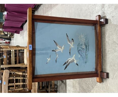 A firescreen embroidered with gulls. 27' high