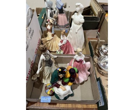 Three Royal Doulton figures including the Balloon Seller and three Royal Worcester figures