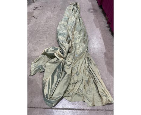 A pair of green silk curtains. Unlined. 120' wide x 144' drop approx. each curtain
