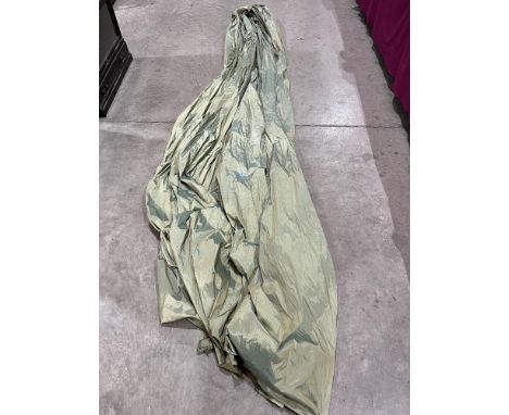 A pair of green silk curtains. Unlined. 120' wide x 144' drop approx, each curtain