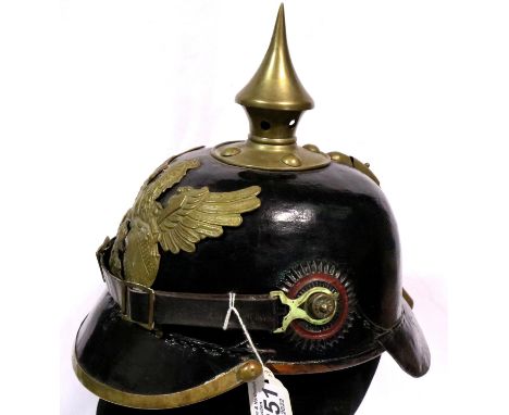 WWI Imperial German Baden (Bavaria) Infantry Pickelhaube. The chinstrap is a modern replacement. P&amp;P Group 2 (£18+VAT for