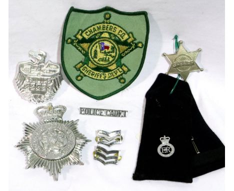 Mixed Police Force badges including Lancashire Constabulary helmet plate, American examples etc. P&amp;P Group 1 (£14+VAT for