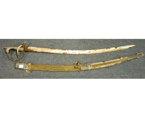 19th century Indian sabre with distressed scabbard. Not available for in-house P&amp;P, contact Paul O'Hea at Mailboxes on 01