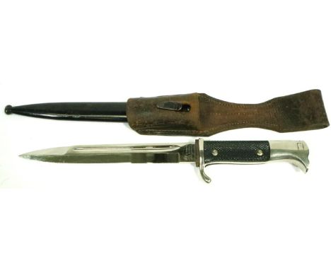 German Post War K98 bayonet by E. Pack &amp; Sohne Solingen, with scabbard and leather frog. P&amp;P Group 2 (£18+VAT for the