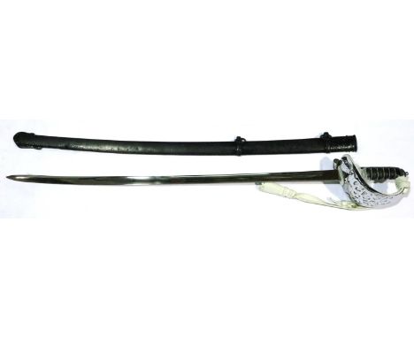 Contemporary British Military dress sword with polished steel guard and wired grip, with damaged scabbard. P&amp;P Group 3 (£