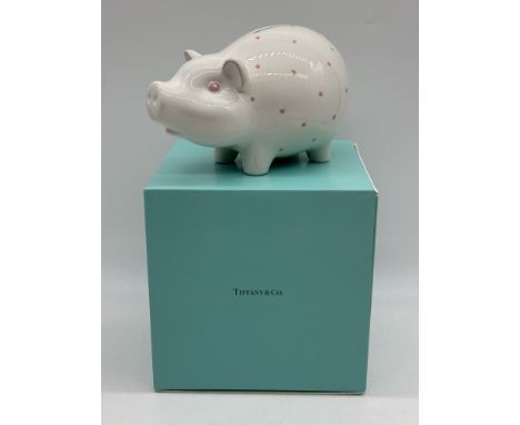 Tiffany & Co White an Pink Ceramic Piggy Bank. Boxed. 
