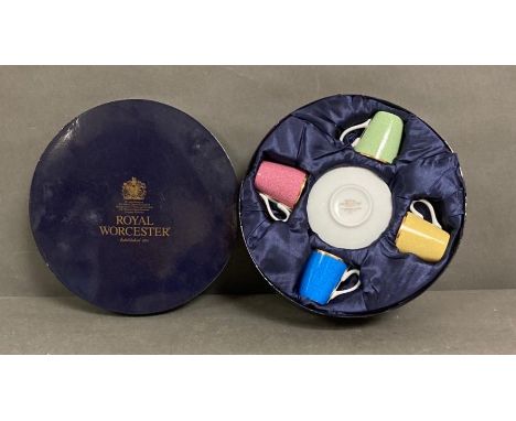 A Royal Worcester four cup coffees set in celebration of HRH 80th Birthday 2006, original box.
