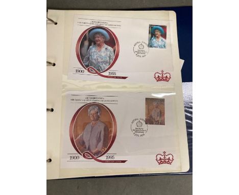 Seven albums of first day covers to include, The Queen Mothers 95th Birthday and The World Cup Italia 90 