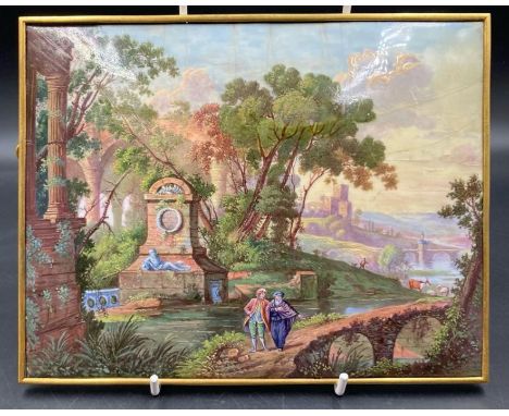 An 18th Century hand painted enamel panel, Arcadian in style (20.5cm x 16cm)