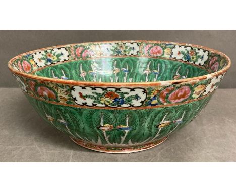 Antique Qing Dynasty Porcelain Punch Bowl - Cabbage Leaf, Bird