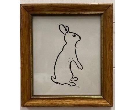 A signed Hugo Guinness  block print 'Rabbit' 25cm x 28cm framed.
