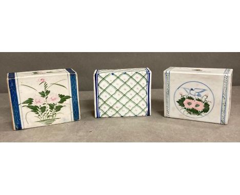 Three Chinese ceramic Opium pillows, stamped to base 