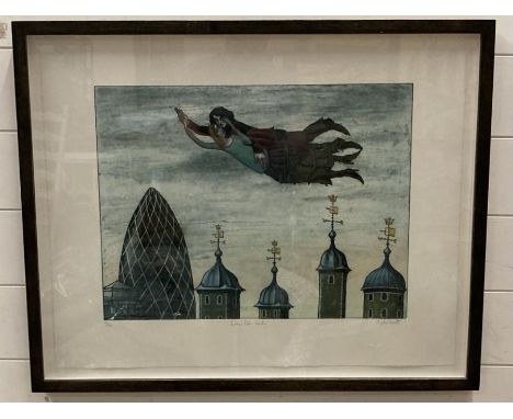 A signed print 'Lovers over London' by Mychael Barratt 73cm x 59 cm framed.