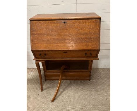 A Globe Wernicke bureau desk with drop front and inset pigeon holes and drawers AF 